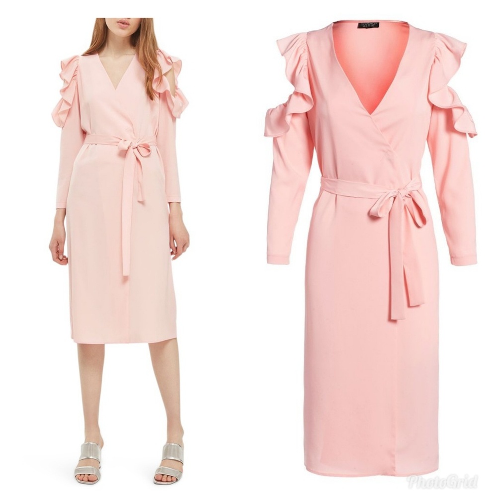 TOPSHOP Ruffle Cold Shoulder Wrap Dress
